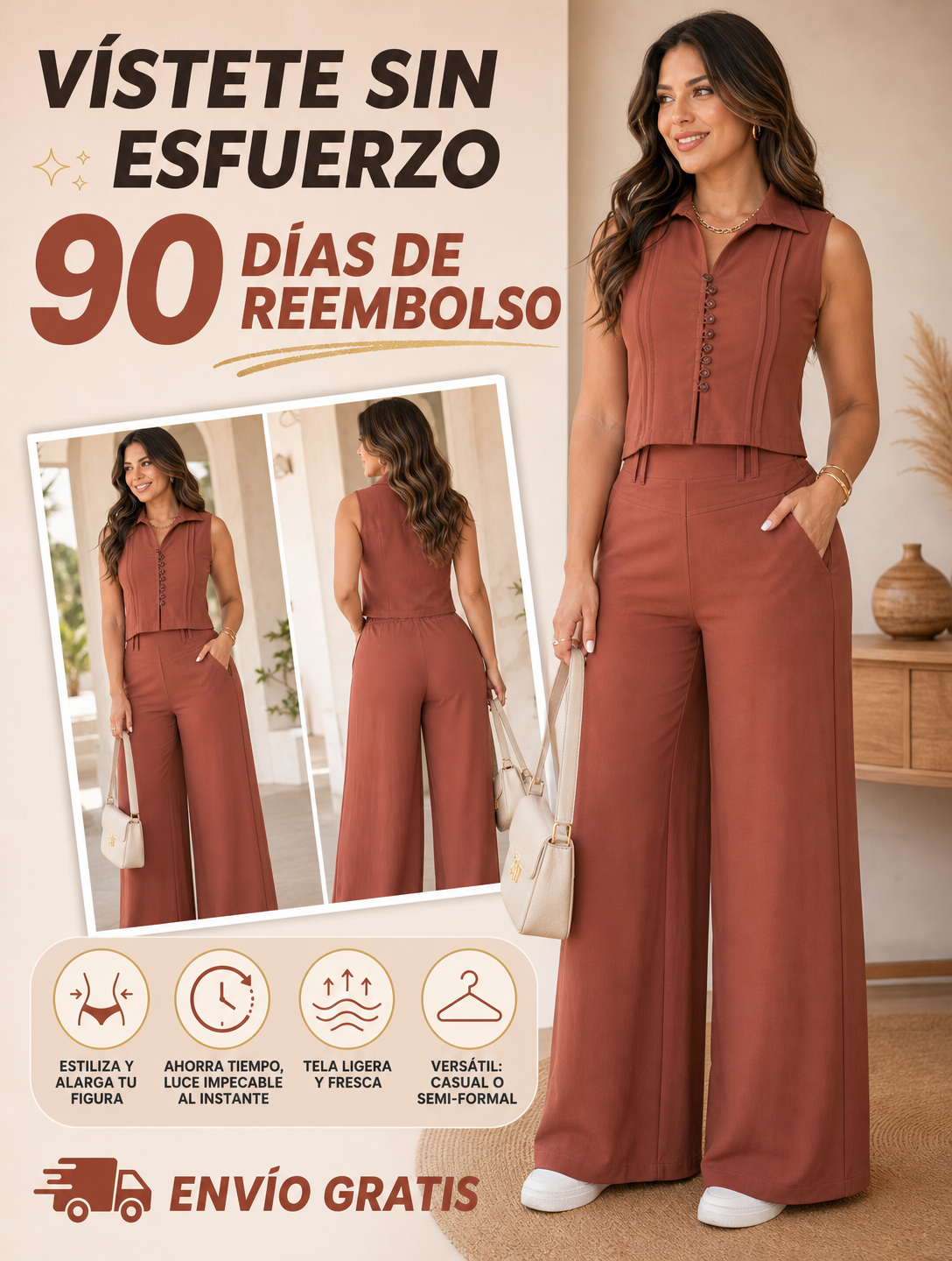 Conjunto de Dos Piezas: Top sin Mangas + Pantalón